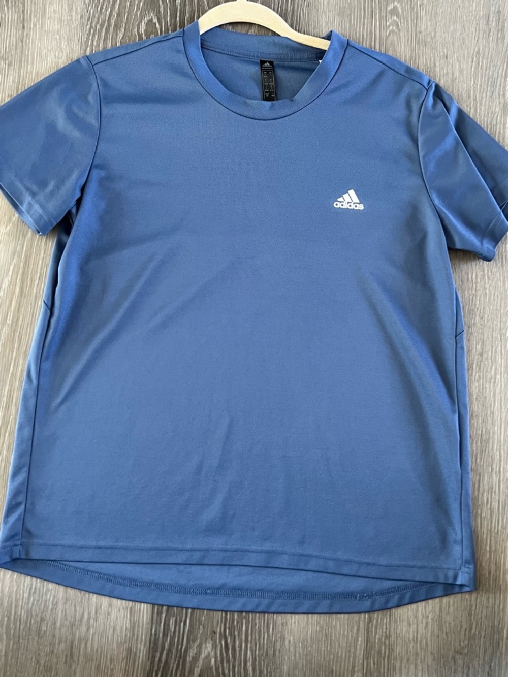 adidas Blue Short Sleeve Performance Tee with White Logo size L